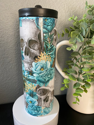 skull and teal flower tumbler - Its  Show Thyme
