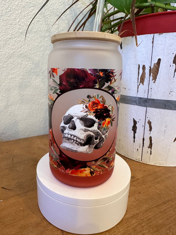 skull and fall flowers glass tumbler - Its  Show Thyme