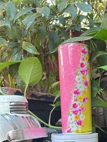 Pink & Yellow flower Tumbler - Its  Show Thyme